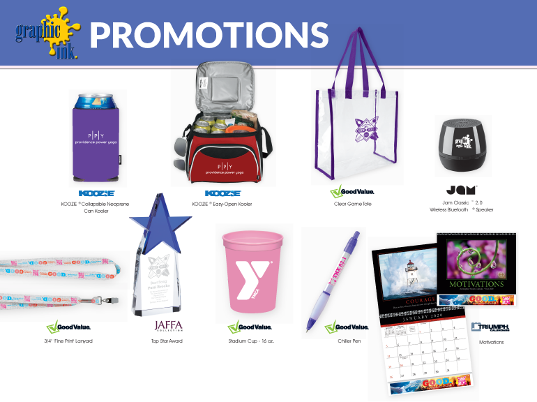 Group of various promotional items